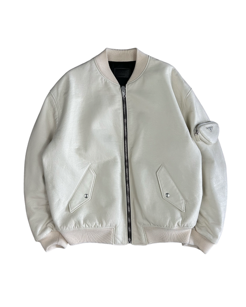 【送料&関税込】Prada Ivory Leather Bomber Jacket Ivory Leather bomber jacket with patch | PRADA